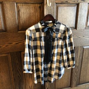 Quiksilver button up, neck tie checkered shirt